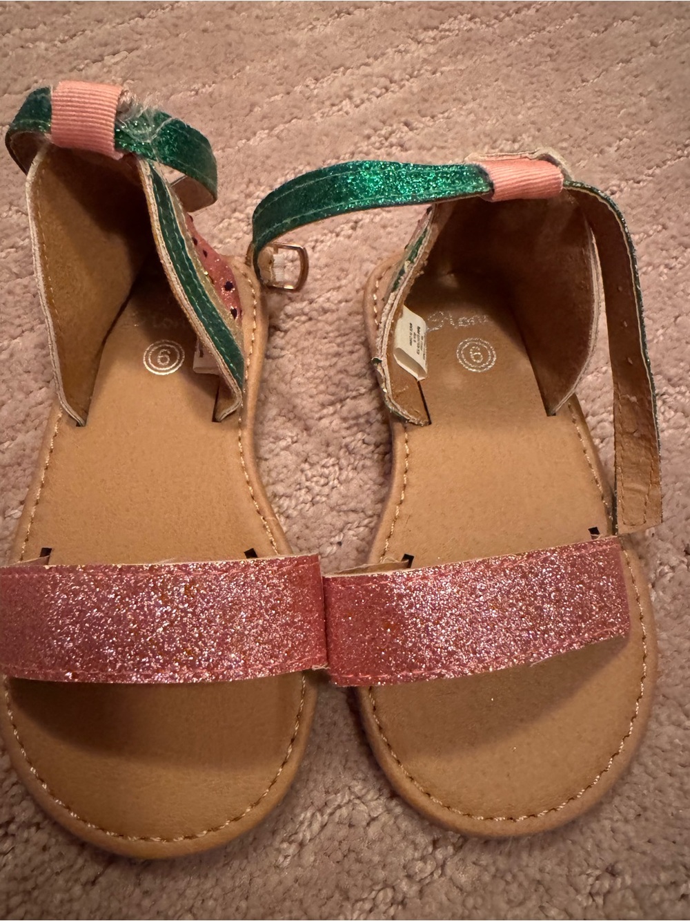 Girls Glitter Two-Tone Strap Sandals - Pink & Green